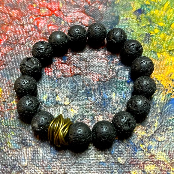 Vintage Jewelry - VTG Bohemian Black Stone Beaded Stretchy Costume Jewelry Bracelet